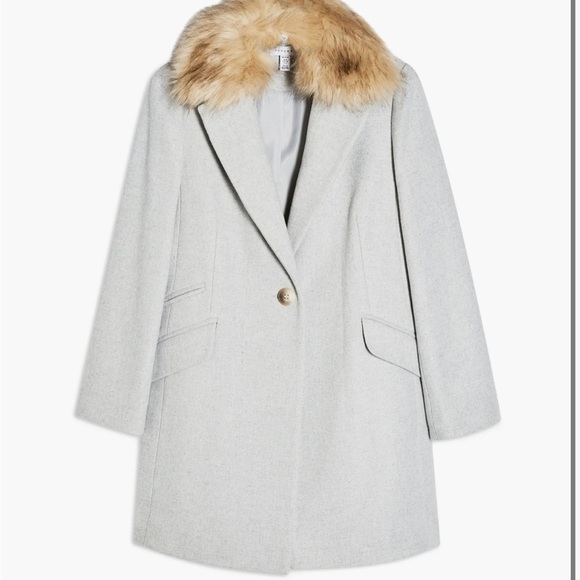 Topshop Monica Faux Fur Collar Coat - Grey - Picture 4 of 8